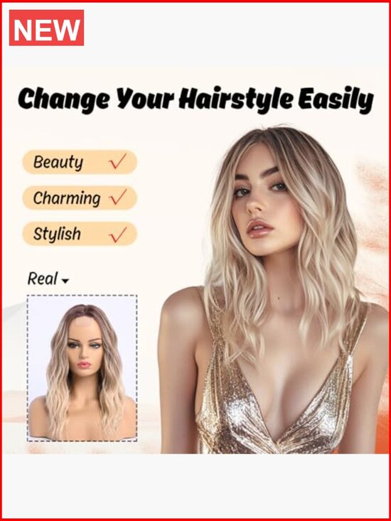 18 Inch Medium Length Wavy Wig Lace Front Heat Resistant Synthetic main image 4
